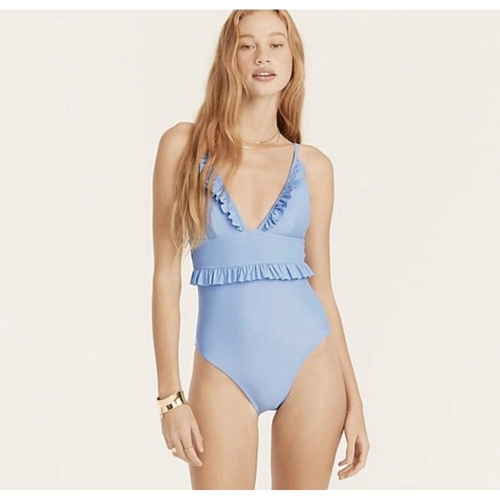 NEW J.Crew Ruffle One Piece Light Blue Swimsuit Swim Size 12 Large Women's